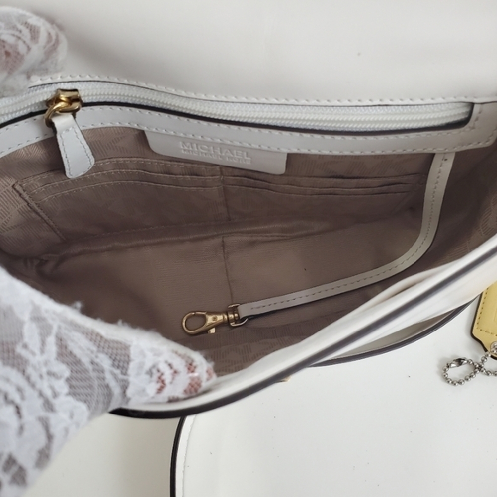 Michael Kors Madelyn Convertible Shoulder Bag Optic‎ White Leather Handbag Purse - Picture 4 of 5